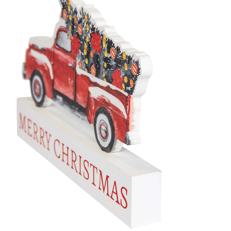 Pickup Truck Merry Christmas Wooden Decoration - 9"