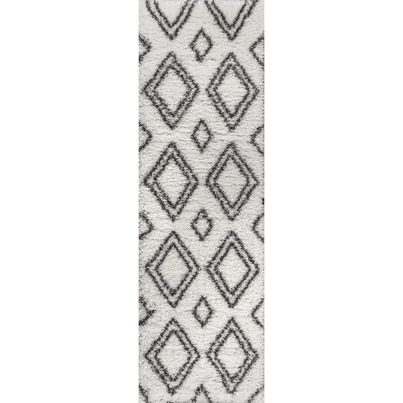 Aydin Moroccan Style Diamond Shag Ivory/Dark Gray 2 ft. x 8 ft. Runner Rug - 2 X 8 - Ivory/Dark Gray
