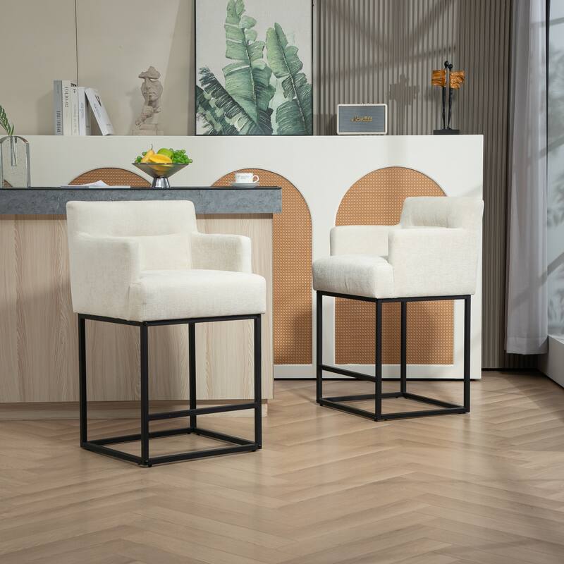 House Hold Counter Height Bar Stools Set of 2,Modern Square PU Bar Stool