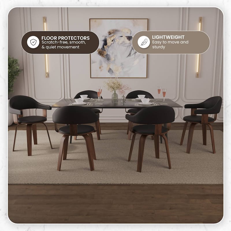 Leather Dining Chair in Solid Wood Accent Arm Chair Open Curved Back Design