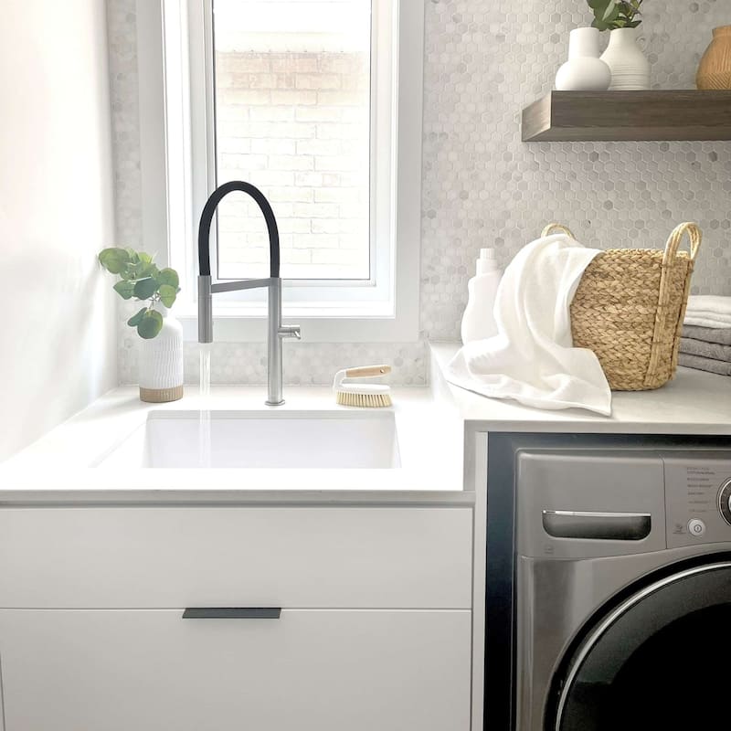 STYLISH 25 inch Single Bowl Dual Mount Composite Granite Utility Sink