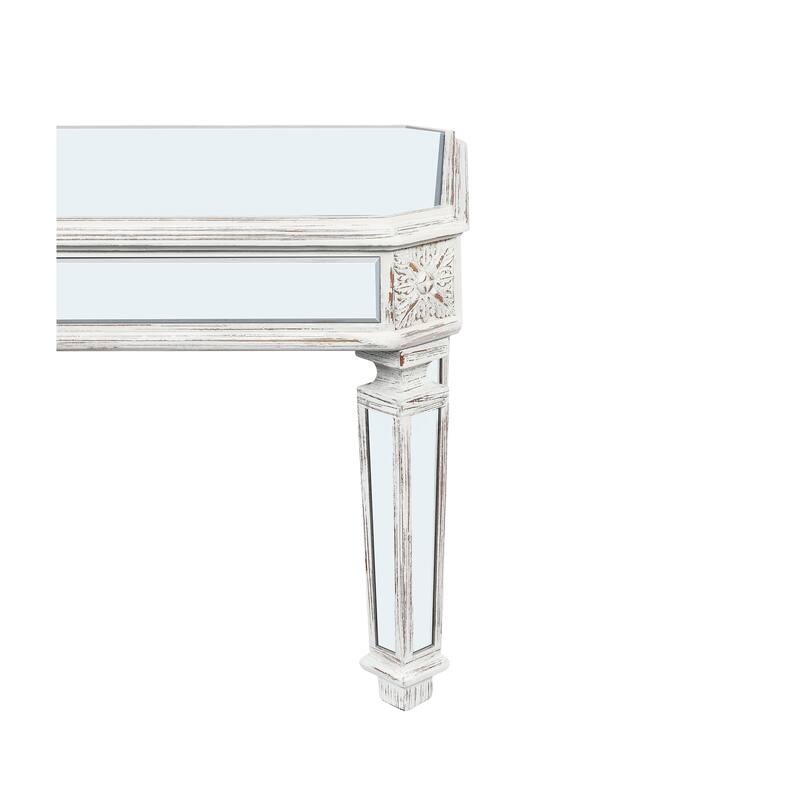 GDF Studio - Lorent Modern Mirrored Coffee Table with Carved Wood Accents