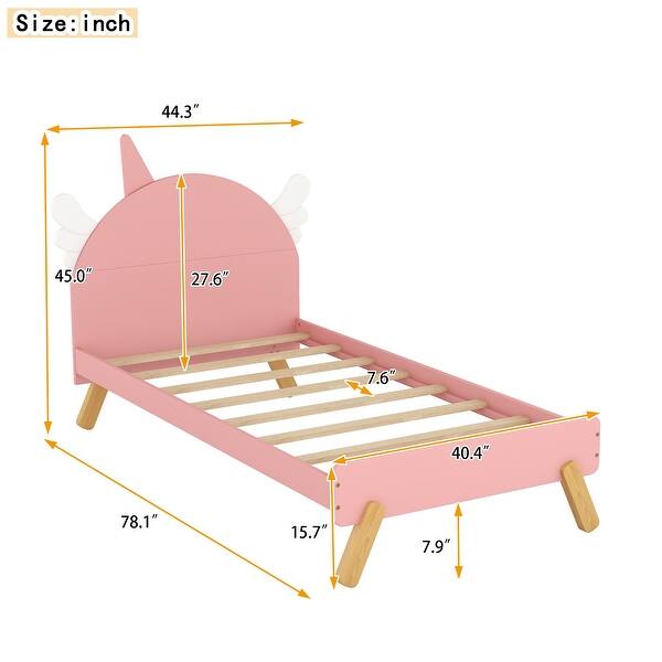 Pink Unicorn Wooden Platform Bed with Headboard - Twin Size, Easy Assembly