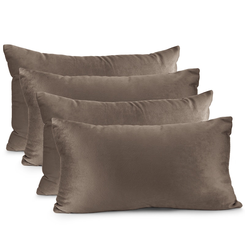 Nestl Solid Microfiber Soft Velvet Throw Pillow Cover (Set of 4) - 12" x 20" - Chocolate Brown
