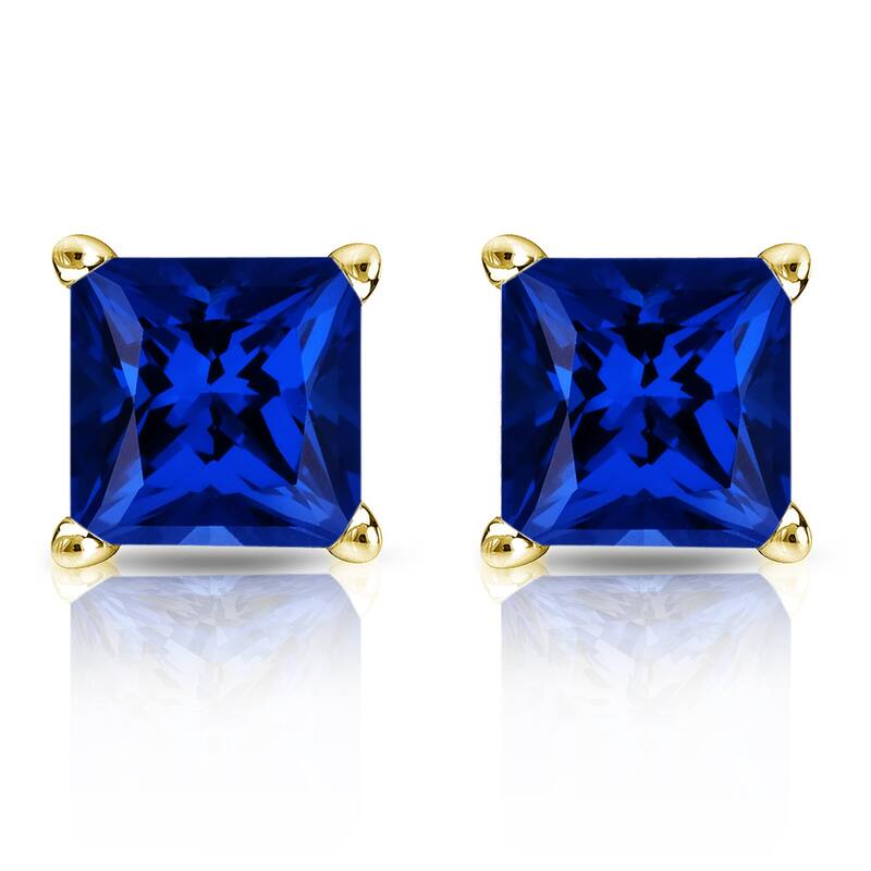 Auriya 14k Gold Lab Grown Gemstone Blue Sapphire Stud Earrings Princess 0.25 to 5.00 ct. tw. 4-Prong Basket Push-Back