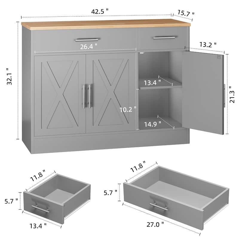 3-Door Buffet Sideboard Accent Cabinet - Multifunctional Organizer