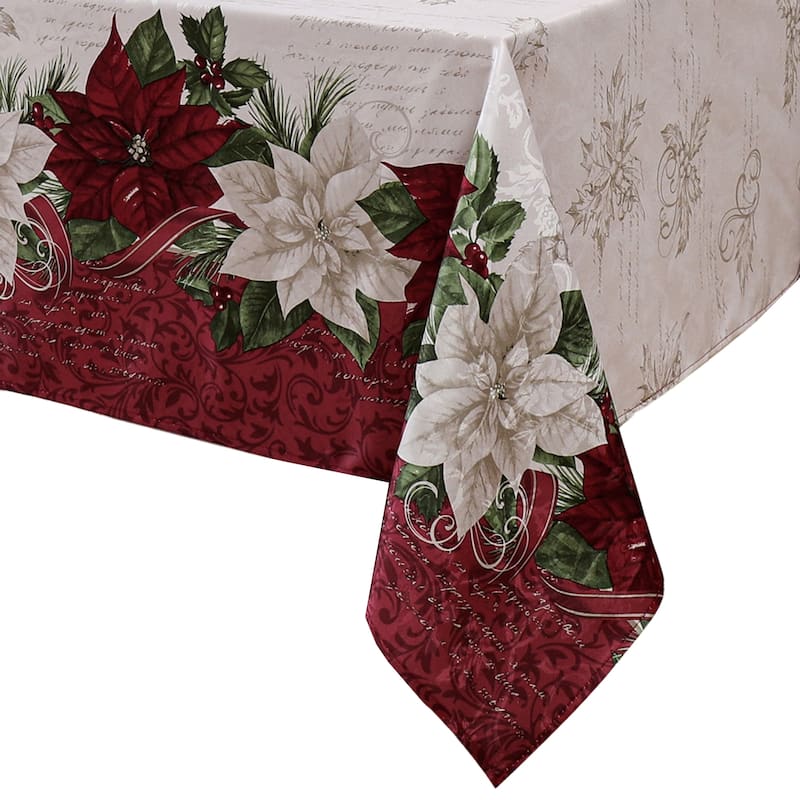 Clarette Poinsettia Holiday Fabric Tablecloth - 60x144