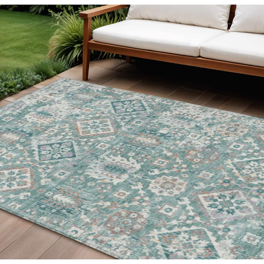 HomeRoots Floral Medallion Traditional Rectangle Outdoor Rug