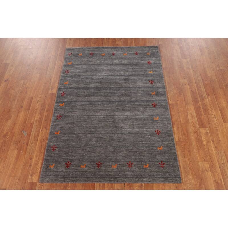 Little Animals Gabbeh Indian Accent Rug Hand-Knotted Wool Carpet - 4'0" x 5'10"
