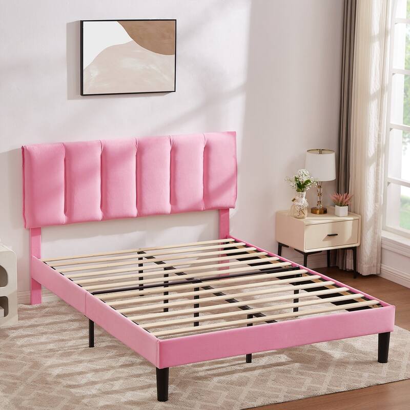 VECELO Tufted Upholstered Platform Bed Frame with Adjustable Height Headboard Twin/Full/Queen Size Beds