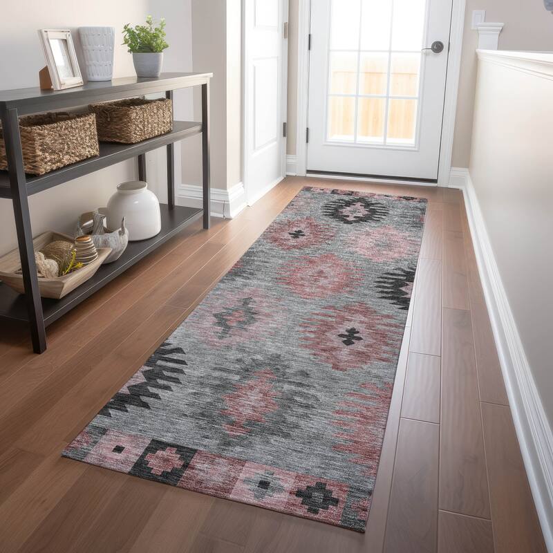 Machine Washable Indoor/ Outdoor Boho Tribal Chantille Rug