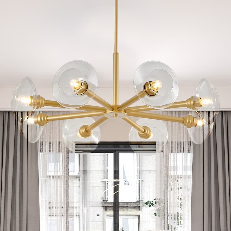 36" Modern Gold Sputnik Chandelier with Clear Glass Shades, Hanging Pendant Light Fixture for Dining Room, Living Room