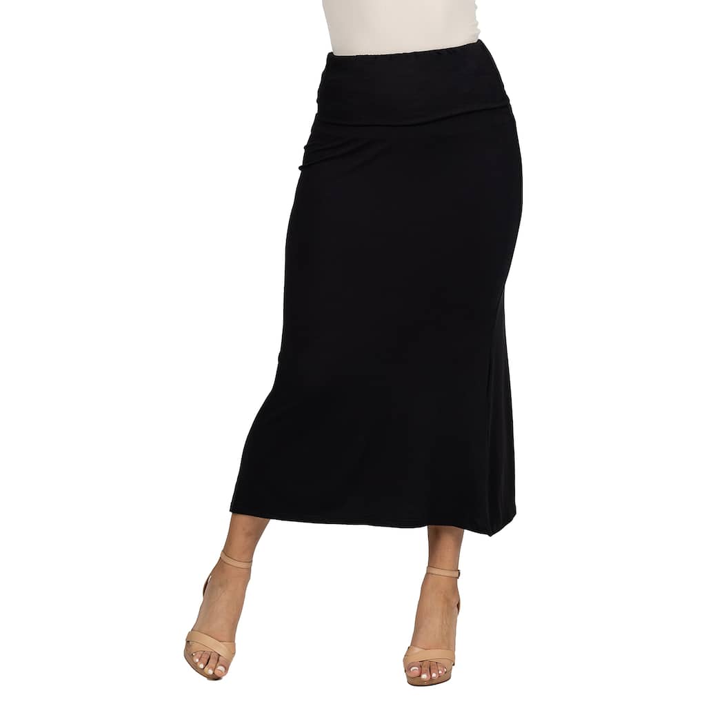 24seven Comfort Apparel Womens Comfortable Foldover Maxi Skirt
