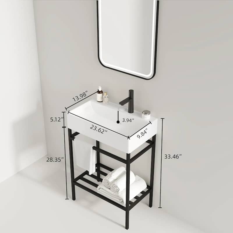 24" Bathroom Sink without Cabinet, White Ceramic Basin
