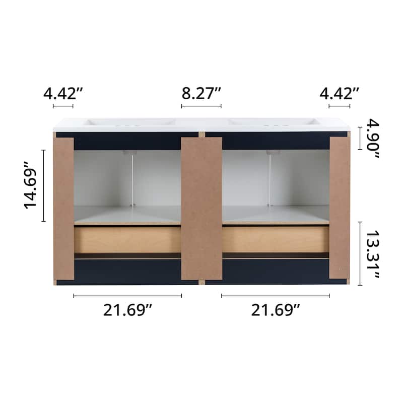 Spring Mill Cabinets Emlyn 60.5" Double Bathroom Vanity With Drawers and White Sink Top