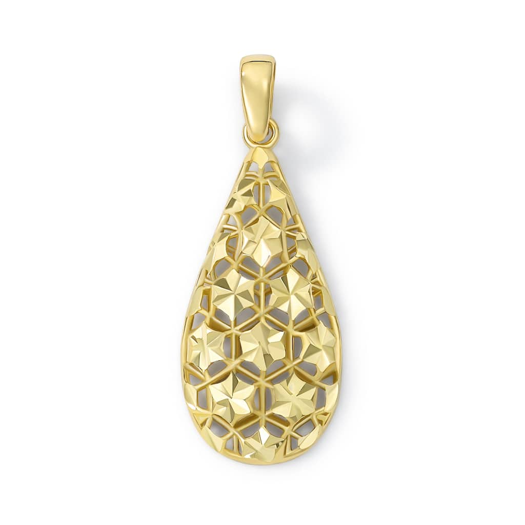 Clover 14K Yellow Gold Diamond-Cut Openwork Teardrop Pendant