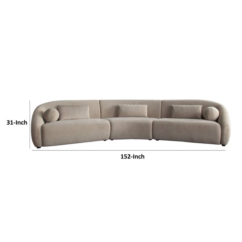 Lex Retro Curved Sectional Sofa, 152 Inch w 5 Pillows, Fawn Faux