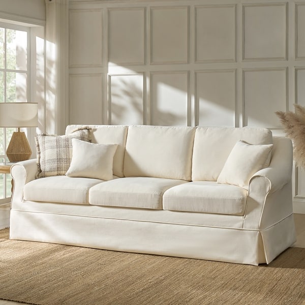 slide 2 of 17, Ignacia 88"W Farmhouse Linen Down Blend Fill Sofa with Removable Slipcover and Solid Wood Legs by HULALA HOME Linen