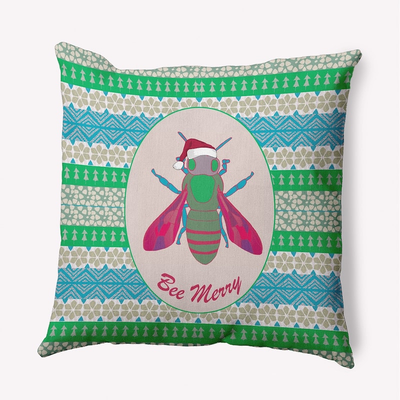 Bee Merry Christmas Accent Pillow - 16" x 16" - Bright Green