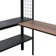preview thumbnail 5 of 7, Metal Full Size Loft Bed with Desk,Shelves/Wood Slats/Textilene Guardrail/Built-in Desk,2-tier Shelves,Grid Panel/2 Side Ladders