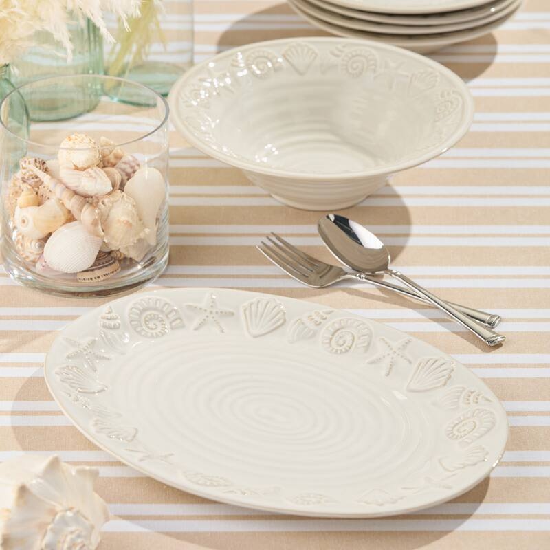 Certified International Coastline Cream Oval Platter 16" x 12" - 16.00"L x 12.00"W x 1.25"H