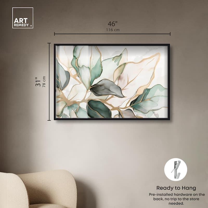 Golden Veined Leaves II Shadowbox by Art Remedy