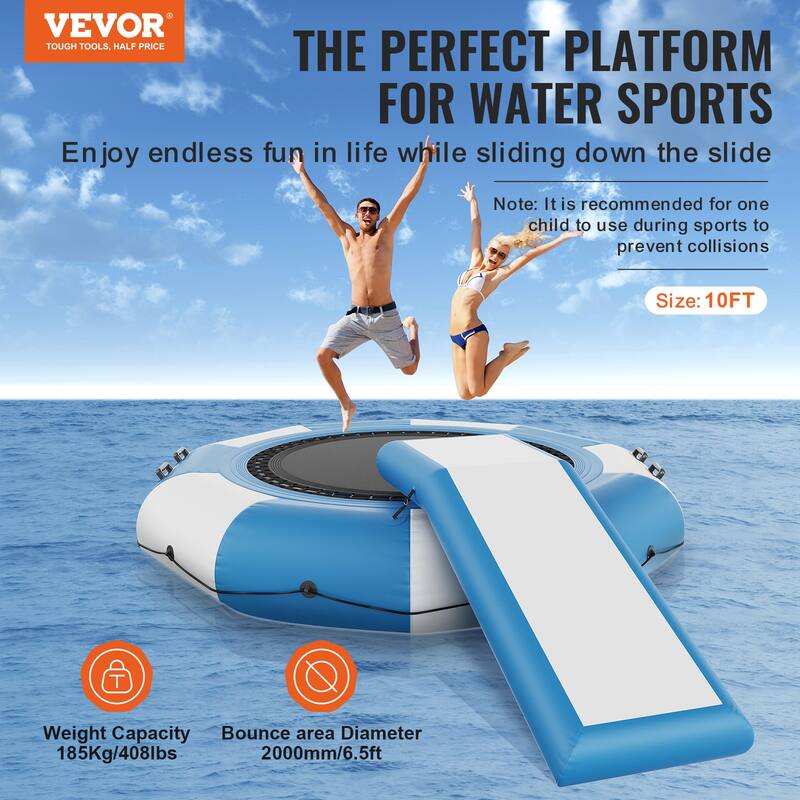 VEVOR Inflatable Water Bouncer Recreational Water Trampoline Portable Bounce Swim Platform with Slide for Pool Lake Water Sports