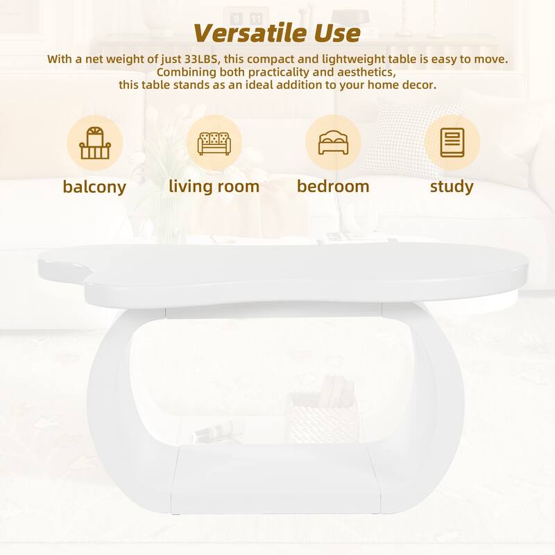 39.3"*23.6" Modern Cloud Coffee Table with 1.5" Thick Tabletop, Cream Style Irregular End Table with Curved Legs