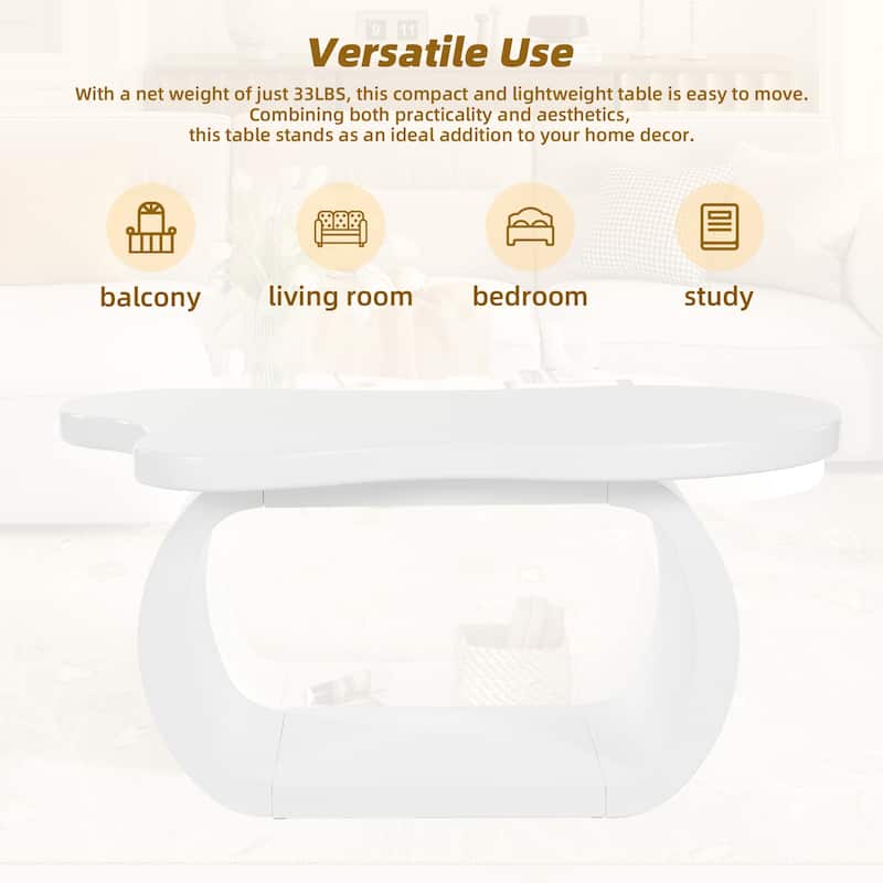 Modern Cloud Coffee Table with Thick Tabletop and Curved Legs, Cream Style Accent Table - 39.3" W × 23.6" D × 17.7" H