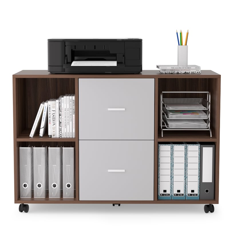 Mobile lateral filing with 2 drawers and 4 open storage for home office Bed
