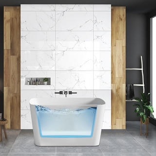 Mokleba 47'' Acrylic Small Freestanding Tub Soaking Bathtub /With Built-in Seat