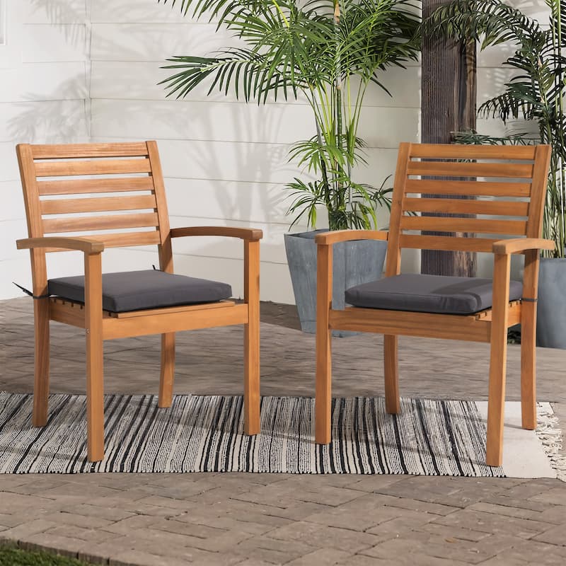 Patio 2-piece Stackable Acacia Wood Dining Chairs - Dark Grey