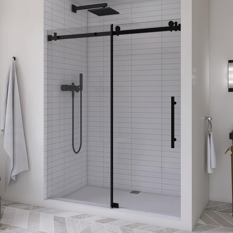 60 in. W x 76 in. H Frameless Single Sliding Shower Doors with Clear Tempered Glass - 60" x 76" in.