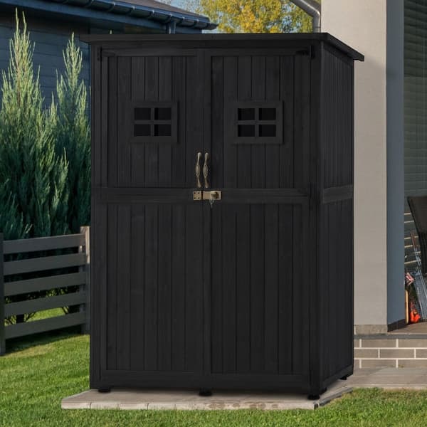 slide 2 of 9, MCombo Large Outdoor Storage Cabinet Shed with Lock (46.9" x 22.4" x 66") , Wooden 1911 - 46.9" x 22.4" x 66" Black