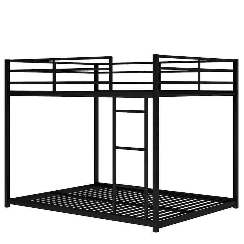 Modern Full Over Full Metal Bunk Bed, Low Design with Safety Guardrails and Easy Access Ladder