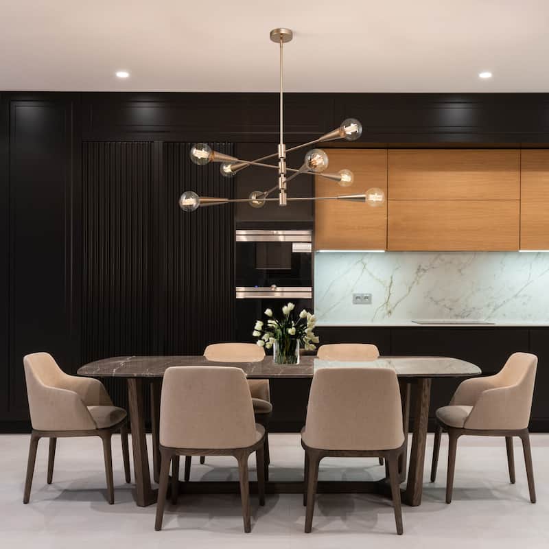 8-light Mid-century Modern Sputnik Chandelier Gold 31'' Large Size for Staircase - L 31.1'' x W 31.1'' x H 74''