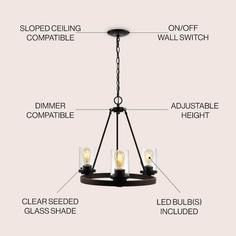 Athos Ring Iron/Seeded Glass Bohemian Cottae LED Chandelier, Oil Rubbed Bronze by JONATHAN Y