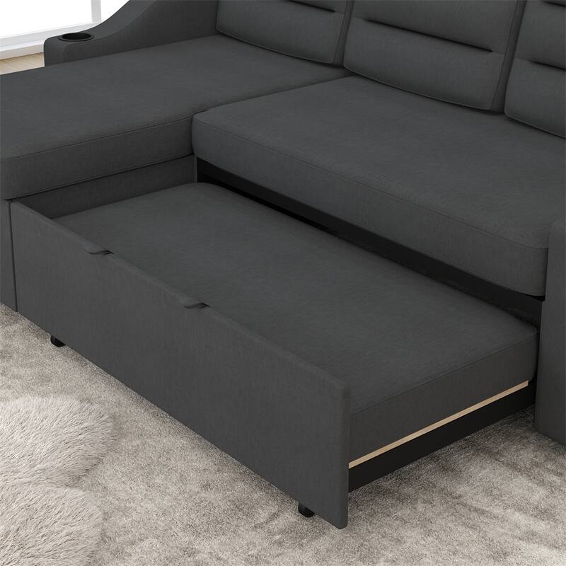 83.5" Convertible Sleeper Combo Sofa w/ Storage Recliner & Cup Holder