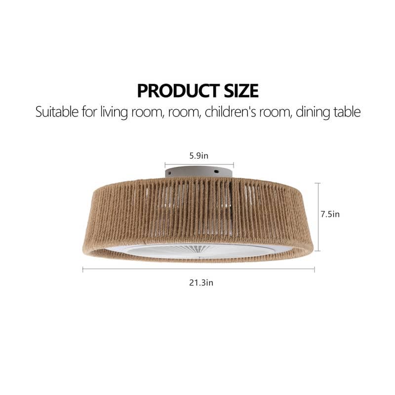 21" Bohemian Braided Ceiling Fan with Light - Silent DC Motor, 6-Speed Remote Control, Timer & Adjustable Color Temperature .