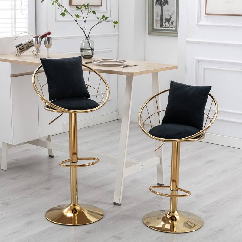 velvet bar chair, pure gold plated, 360 degree rotation, adjustable height,Suitable for dinning room and barset of 2