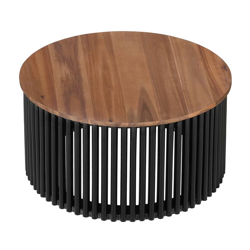 Acacia Solid Wood Coffee Table, Durable Acacia Solid Wood Frame, Brown & Black Color