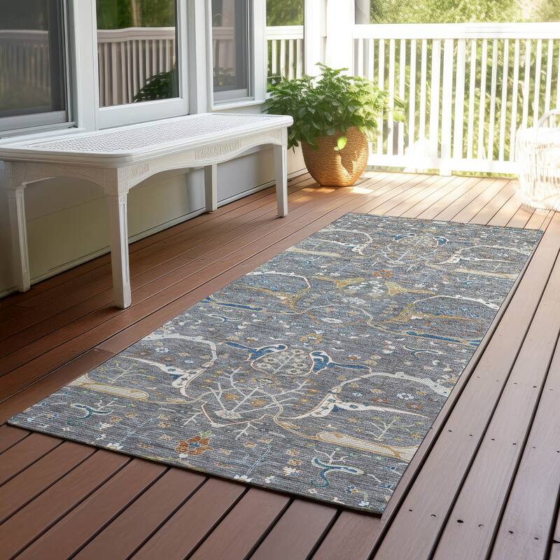 Machine Washable Indoor/ Outdoor Traditional Persian Chantille Rug - Gray - 2'3" x 7'6"
