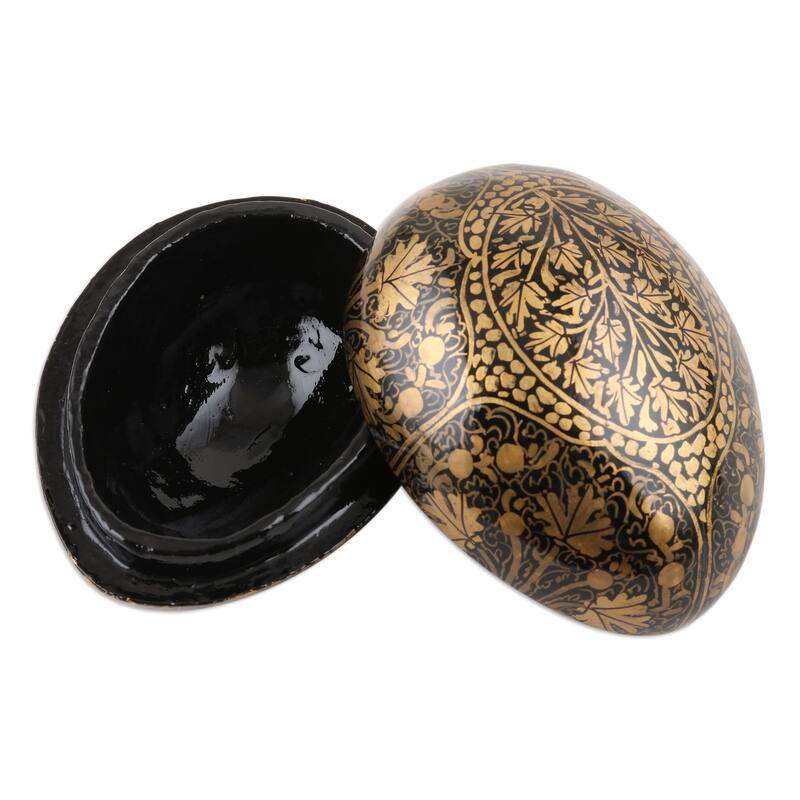 Novica Handmade Golden Chinar Leaves Papier Mache Egg Box