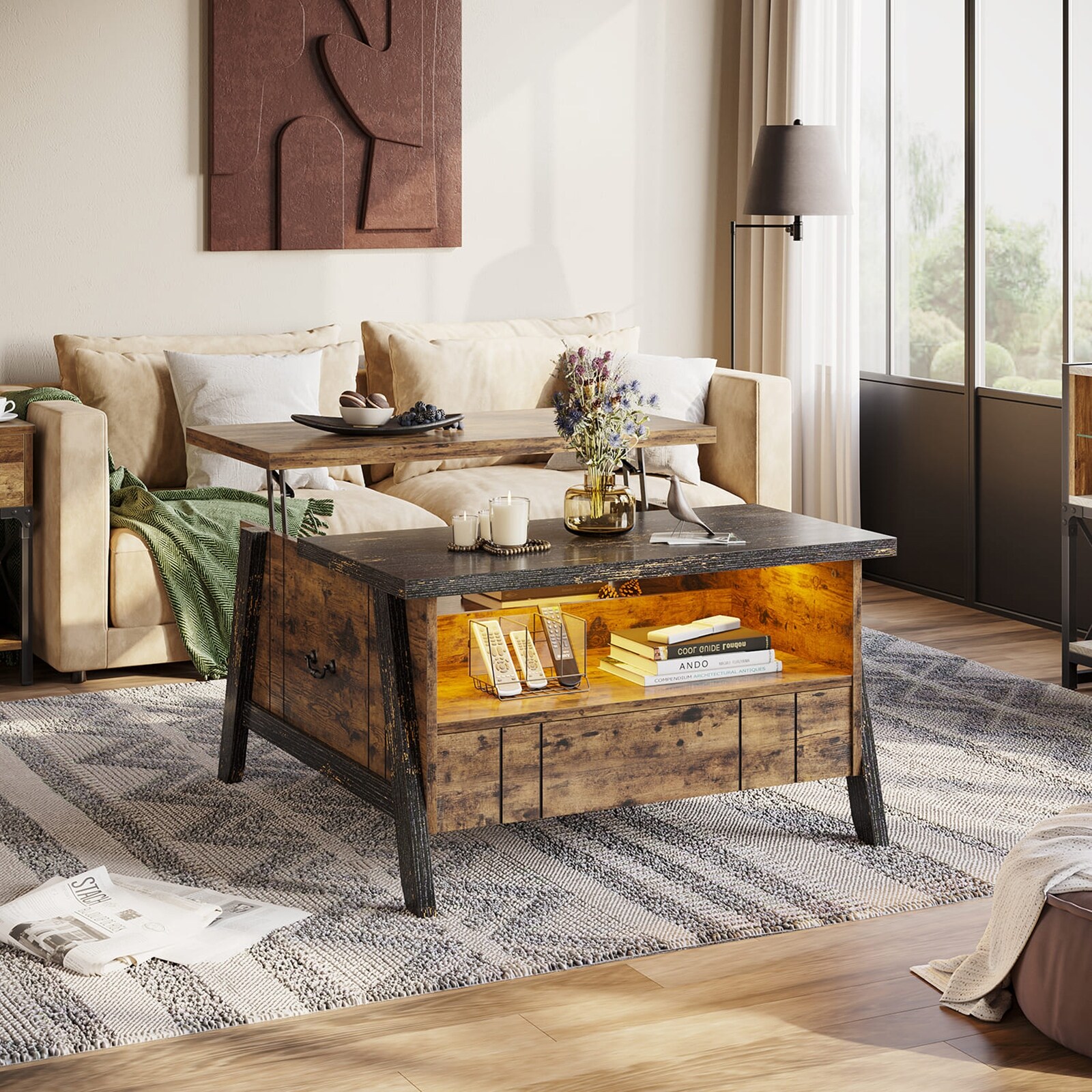 Wood and metal lift top coffee table sale