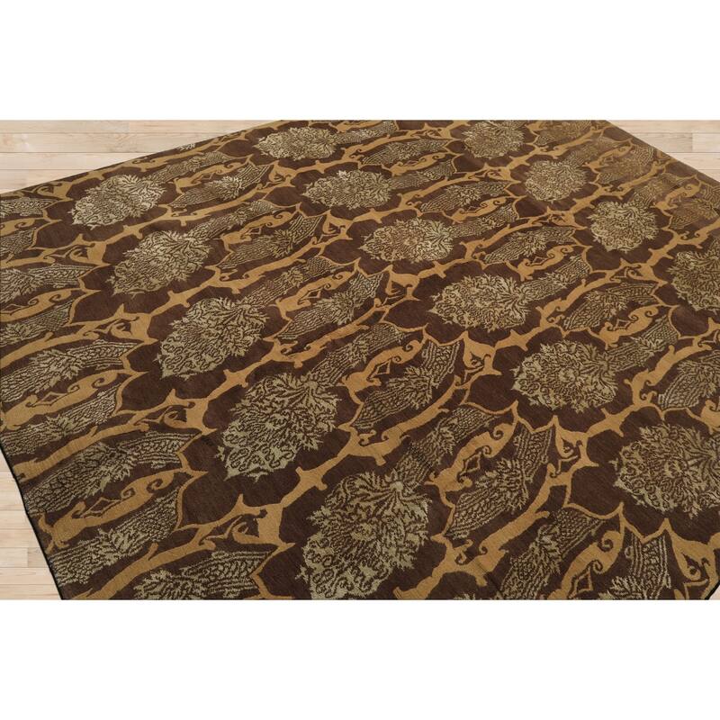 8x10 Tibetano Hand Knotted Wool & Silk Brown Transitional Tibetan Rug - 8' x 10'