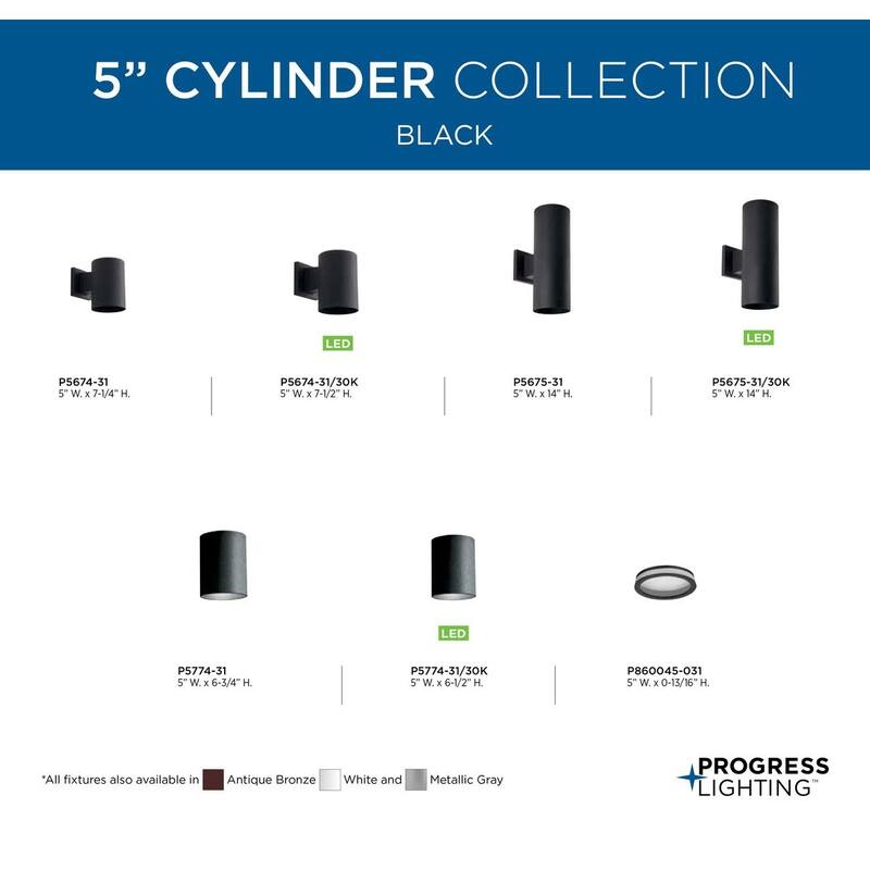 Cylinder 5" Black Modern Outdoor Ceiling Light - 8.620" x 6.750" x 6.750"