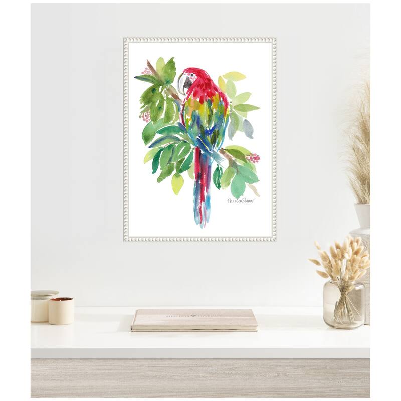 Kate and Laurel Sylvie Bright Parrot in the Greens Framed Canvas by Patricia Shaw