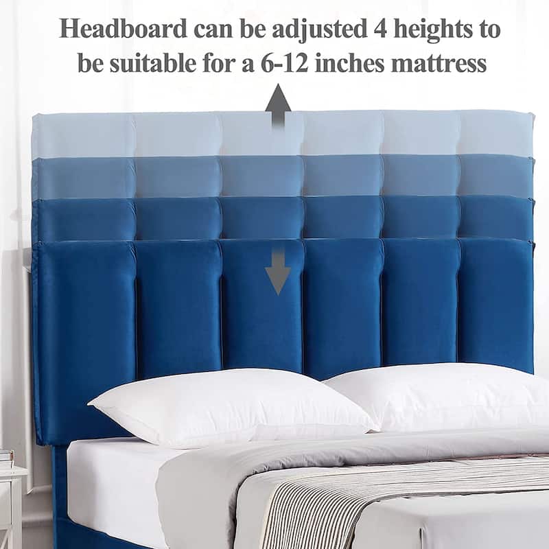 Javlergo Velvet Upholstered Platform Bed Frame with Adjustable Headboard