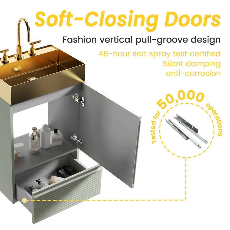 GDFStudio - Gada Stylish 20" Striped Bathroom Vanity with Integrated Stainless Steel Sink and Efficient Storage