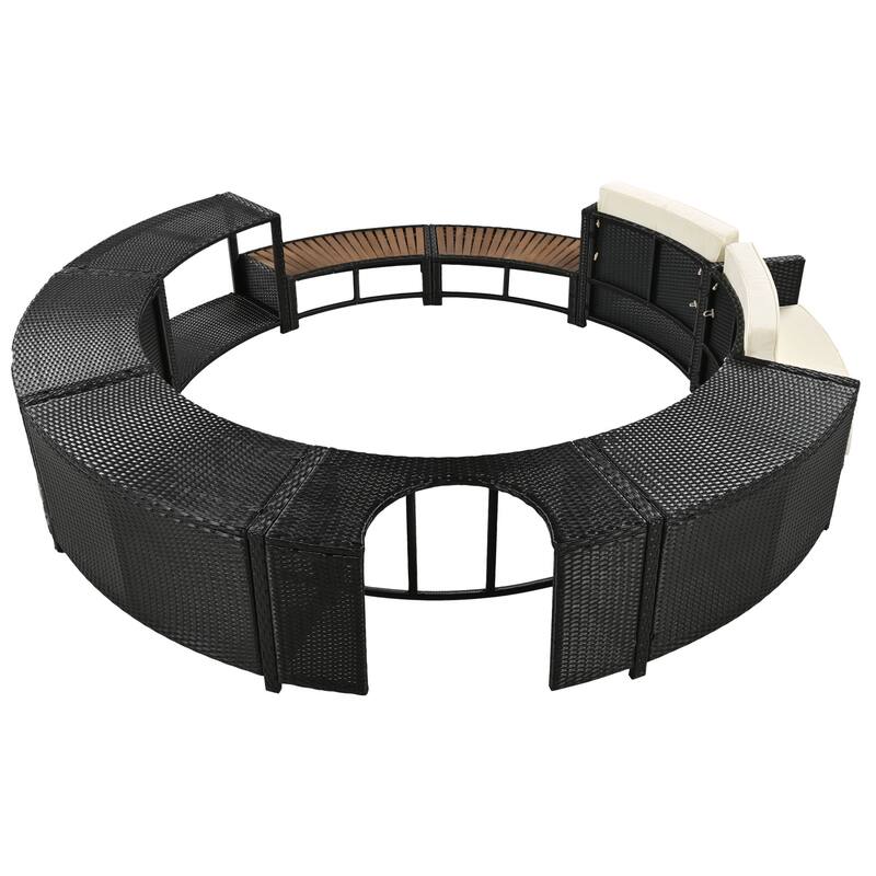 Outdoor Rattan Spa Frame Conversation Sofa Set with Storage & Bench
